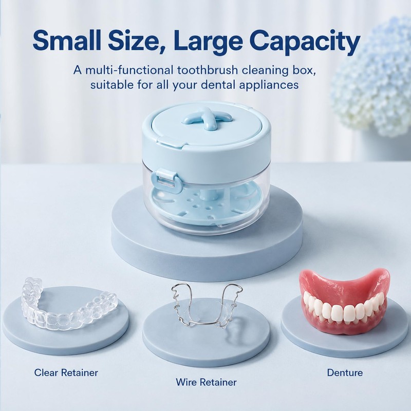 Retainer Cleaner Case, Retainer Case for Women Teen Girls, 3-in-1