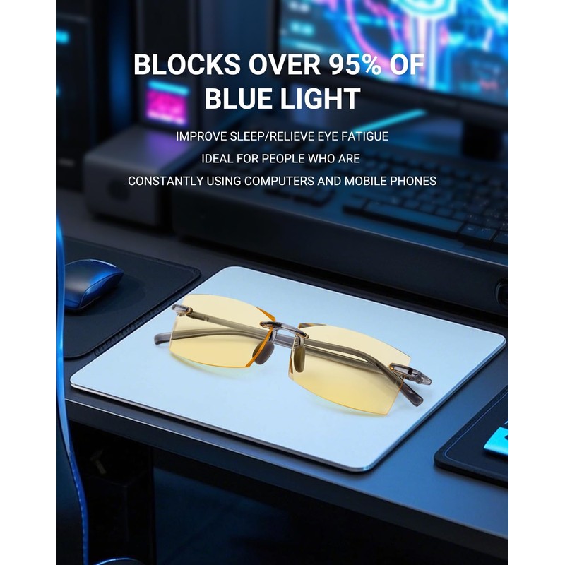 TERAISE Rimless Anti Blue Light Reading Glasses Comfortable Lightweight Frameless