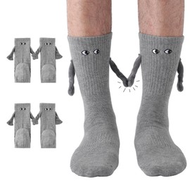 PRAOAHEI 2 Pairs of Magnetic Socks with Hands 42-46 for Men Hand in Hand Socks with Magnetic Arms Funny Silly Gifts Father's Day Birthday Dad Husband Friend Family Partner Couple, Black+white