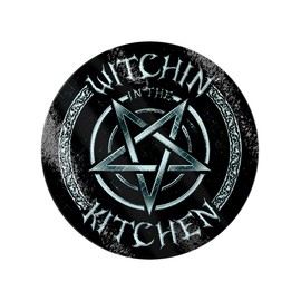 Witchin in The Kitchen Circular Black Glass Chopping Board