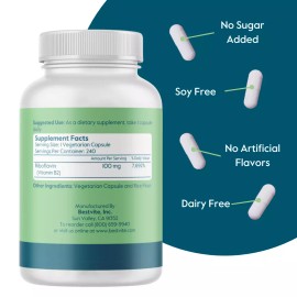 BESTVITE Vitamin B-2 (Riboflavin) 100mg (240 Vegetarian Capsules) - Vegan, NON-GMO