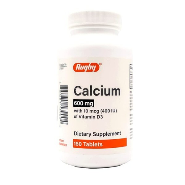 Rugby Calcium 600 mg with Vitamin D3, 180 Tablets (Pack of 1)