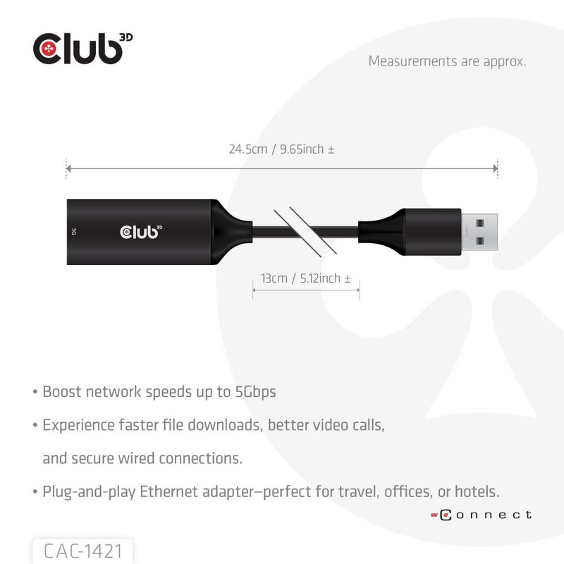 Club 3D CAC-1421 USB 5Gbps Type-A to RJ45 Ethernet M/F