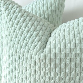 OTOSTAR Set of 2 Light Green Soft Corduroy Decorative Throw Pillow Covers Striped Boho Pillow Cases for Sofa Couch Bedroom Living Room Patio Farmhouse Modern Home Decor Cushion Cover 20x20 Inch