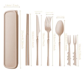 Cutlery Set Reusable Utensil Set With Case,Portable Camping Fork Knife Spoon Set Portable Cutlery For Adults, School Work Lunch Or Daily Use (Beige)