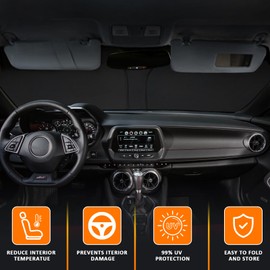 D-Lumina Winshield - Parasol para Chevy Camaro 2016 2017 2018 2019 2020 2021 2022 2023, protector solar frontal plegable que bloquea los rayos UV, 6ª generación Camaro parasol para ventana, accesorio interior