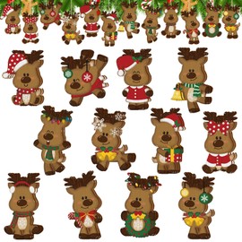 Wooden Pendants Christmas Elk, Pack of 24 Christmas Pendants Deer Christmas Tree Decorations Wood Antique Style Christmas Decoration Pendant for Christmas Trees Festive Interior Decoration