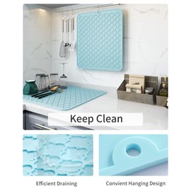 AMOAMI Dish Drying Mat,Heat-resistant,Easy Clean,Silicone Dish Drying Mats for kitchen Counter,Kitchen Gadgets Kitchen Accessories Kitchen Small Appliances (16" x 18", LIGHT BLUE)