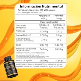 NuBoost Probióticos 80 Billones - 120 Cápsulas - 10 Cepas de Lactobacilos con Inulina (Prebiotico) - 120 Porciones - Flora Intestinal - Probiotics - H