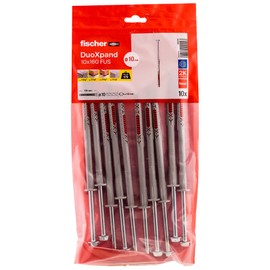 fischer DuoXpand 10 x 160 FUS, High-Quality Universal Dowel with Hex Screw & Moulded U Washer (Pack of 10), Dowels for Strong Hold, Ideal for Porous Building Materials & Close to Edge Anchors