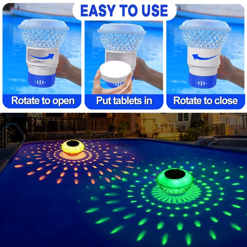 DeeprBling Dosing Float Pool with Marquee Solar Lights, Chlorine Dosing