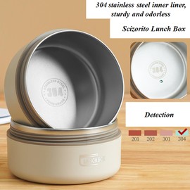 Scizorito Vacuum Stainless Steel Leak Proof and Insulated Stainless Steel Three-Layer Lunch/Snack Box (with Insulation Bag), Suitable for Bringing Food to Office, Picnics (White, 35oz)