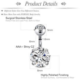 JFORYOU 1/4 Inch Short Belly Button Rings 14G 6mm Stainless Steel Short Belly Navel Button Rings 10 PCS for Women Men