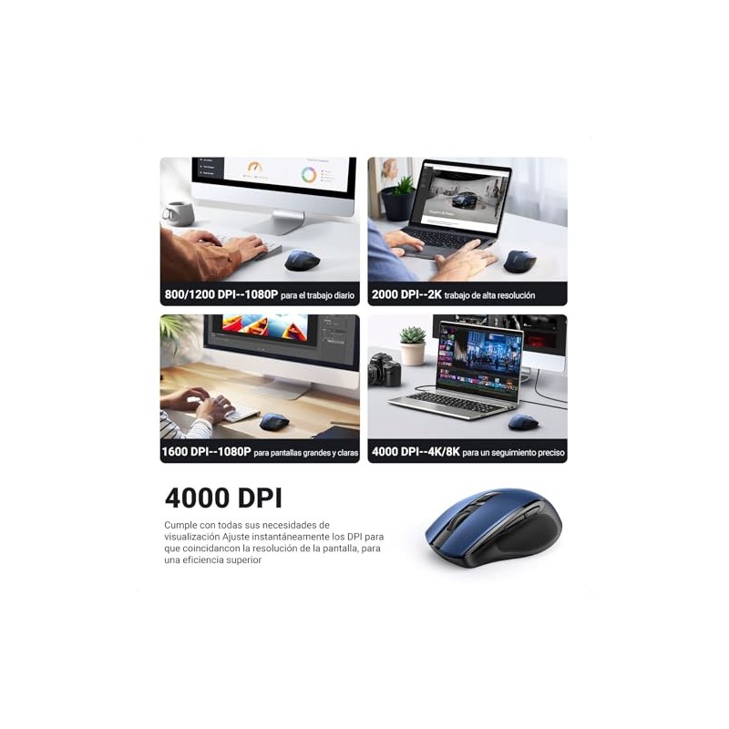 UGREEN Silencioso Mouse Inalámbrico 2.4 GHz con Receptor USB, 15M