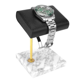 ReignSword Vegan Leather Watch Display Stand Holder, Single Watch Holder Watch Stand, Watch Holder with Marble Base (White)