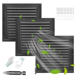 TIHCXNY (Black 3 Pack 12" x 12"Inch) Gable Vents, Aluminum Walls, Lofts, Garages etc with Screened Metal Shed Vents, Outdoor House Loft Ceiling Reinforced Square Vents Shutters Exterior Grille (Matt)