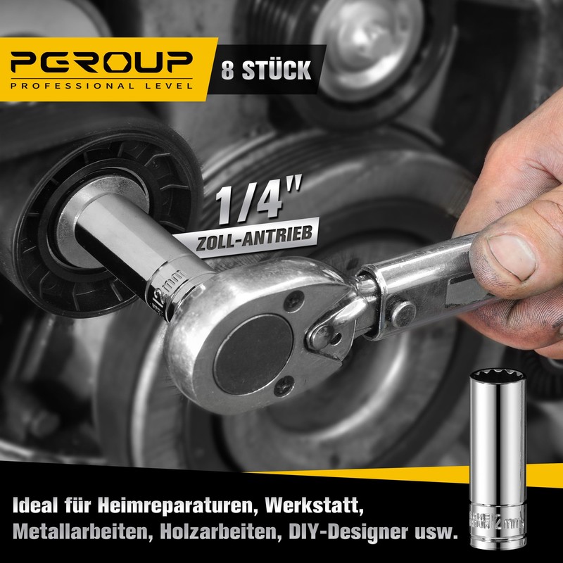 PGROUP Long 12-Point 12-Point Multi-Tooth Socket Spanner Spanner Socket 1/4