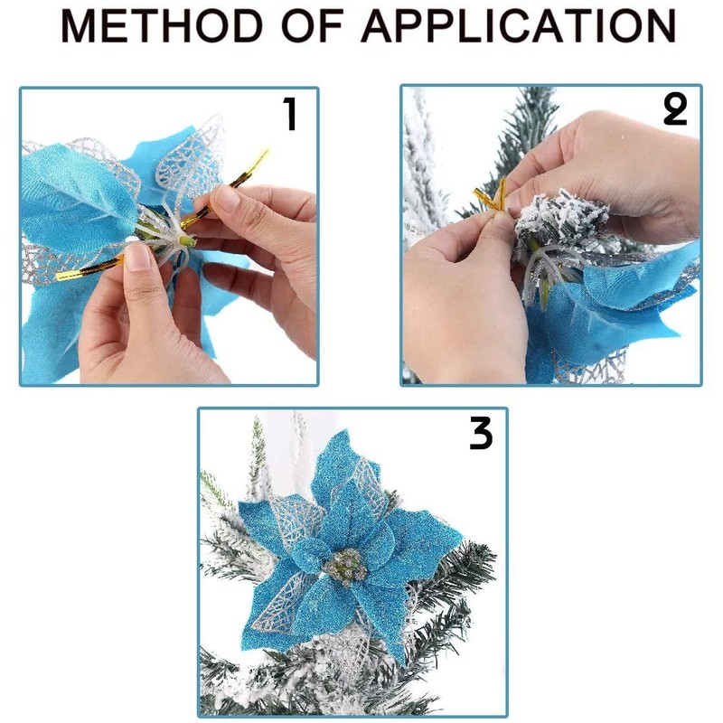 Jim`s cabin Artificial Flowers Pack of 12 Glitter Poinsettias for