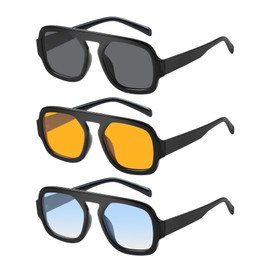 YDAOWKN Trendy Square Aviator Sunglasses for Women Men Retro Flat Top Frame Single Bridge Sun Glasses Vintage Shades