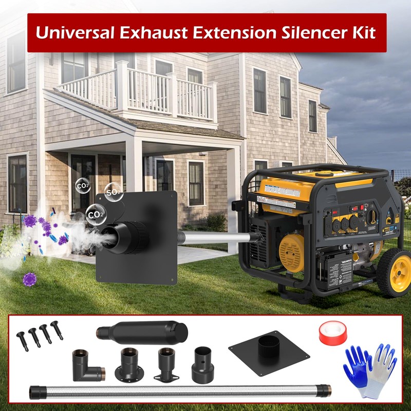 LCGP Generator Exhaust Extension Silencer Kit with Upgraded 304 Stainless