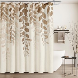 BOODII Tan Linen Shower Curtain for Bathroom Khaki Eucalyptus Leaves Shower Curtain Set with Hooks Watercolor Floral Plant Leaf for Bath Natural Waterproof Fabric Bathroom Decor, 72x72