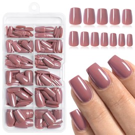 Lifextol 120pc Coffee Coffin Press on Nails Short Fake Nails Press ons for Women Acrylic Nail Presson Nail&Glue Tabs, Short Fingernails Coffin False Fingernail Tip Stick on Artificial Fingernail