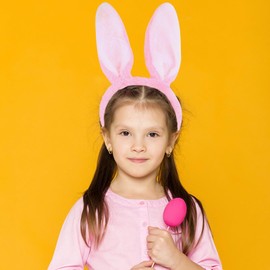 SARATA Easter Bunny Ears Headband Plush Rabbit Ears Hairband for Holiday Kid's Pink White Cute Soft Touch Bunny Ears Hairbands for Kids Girls Party 1PCS