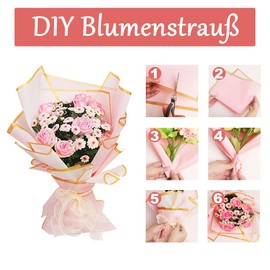 20 Sheets Bouquet of Wrapping Paper - Waterproof Wrapping Paper, Flower Paper with Ribbon, Floral Paper for Gift Wrapping, Flowers, Arts and Crafts (Pink, 58 x 58 cm)