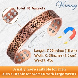Vicmag Copper Bracelet for Men 99.9% Pure Copper Magnetic Bracelet for Men with 18pcs Powerful Magnets(Each 3500 Gauss), Brazaletes Jewelry with Present Box and Adjustment Tool