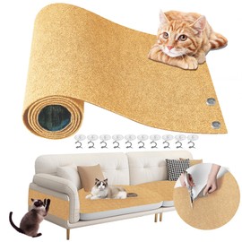 78.7"x15.8" Cat Scratching Mat Self-Adhesive, Trimmable Cat Scratching Post Carpet to Protect Furniture Walls or Floors, Cover Scratching Post Pet Climbing Frame, Easy to DIY Size（Khaki）