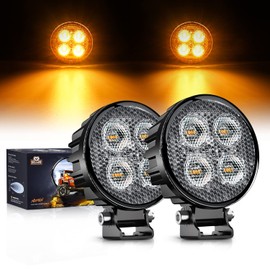 Nilight 2PCS 3Inch 12W Amber Round LED Yellow Work Pods Driving Light 90° Flood Beam Built-in EMC Offroad Side Fog Lights for Tractor Truck Motorcycle Boat SUV ATV UTV, 5 Years Warranty