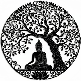 Zen Lotus Buddha Wall Art Decor, Tree of Life and Yoga Metal Wall Art Decor, Zen Lotus Spiritual Meditation Decor for Living Room Bedroom Yoga Studio Office Wall Decor, 11.8x11.8 Inch