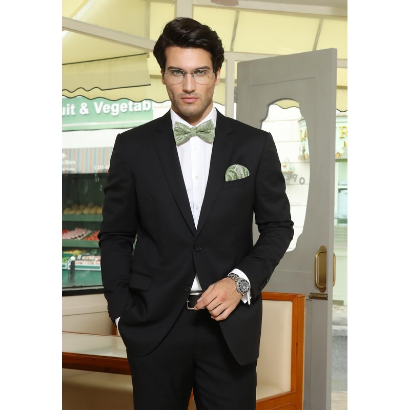 HISDERN Bow Tie with Pocket Square for Men Plain Adjustable