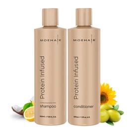 MOEHAIR Protein Infused Shampoo and Conditioner Set for Dry & Damaged Hair | Strengthens Hair Fiber | Sulfate & Paraben Free | Adds Shine, Softens & Hydrates Hair (12 Fl Oz)