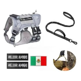 Táctico Pechera Arnés Con Correa Para Perro Mediano Grande Gris S