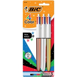 BIC 4-Color Shine Retractable Metallic Ball Pens, Medium Point (1.0mm), 3-Count Pack, Retractable Ball Pen With Long-Lasting Ink