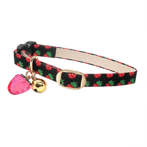 PetSoKoo Cute Cat Collar with Bell and Strawberry Charm.100% Cotton.Safety