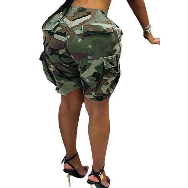 HuiSiFang Womens Camo Cargo Shorts Elastic High Waist Loose Fit