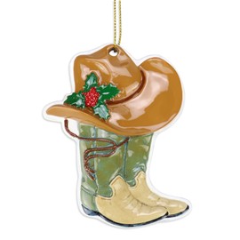 Cowboy Cowgirl Hat Boots Men Women Western Lover Accessories Christmas Tree Ornament Decoration Hanging Charm Keepsake Decor Gift Gifft for Boot Lovers, Cowboys Resin