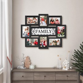 Jerry & Maggie Family Photo Frame 22x17, PVC Picture Frames Collage Wall Decor 9 Opening Wall Hanging For 6x4 Photos 8 Pack, No-Assembly 3D Design Waterproof Memorial Keepsake, Black