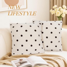 Artmitz Fluffy Polka Dot Square Cushion Covers Pillow Covers– 45x45 cm Soft Decorative Cushion Covers for Sofa, Bed, Living Room (Off-White)