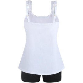 Ocean Blues Women's White Tankini Swimsuits Tummy Control Two Piece Bathing Suits Flowy Tan Top with Boyshorts Size Large