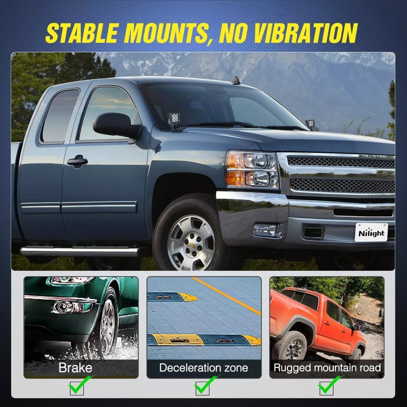 Nilight Ditch LED Work Lights Hood Mount Brackets for 2007-2013