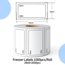 2 Rolls 2000 Pcs Freezer Labels, Food Freezer Lables, Removable Food Stickers, Waterproof & Oil-Proof, Sticky Labels On a Roll, Easy Peel Off and Easy to Write for Freezer, Containers, Jars