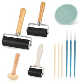 Brayer Roller for Crafts, 3 PCS Rubber Roller Paint and Ink Hand Roller Tool with 1 Mushroom Roller 1 Plastic Stamp Making Pressure Plate Painting Brushes
