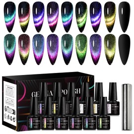 MEET ACROSS 9D Cat Eye Gel Nail Polish, 12 Pcs Chameleon Galaxy Magnetic Gel Polish Set with Base Top Coat and Magnet Stick Soak Off Nail Art Salon Manicure Home Ladies Gift