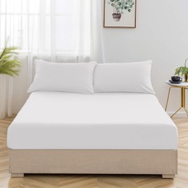 Oxford Homeware White Single Fitted Sheets -100% Brushed Microfibre 1800 Easy Care 25 cm Deep Single Bed Sheet - Shrinkage and Fade Resistance