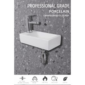 QUXIJA Ceramic Liberty Wall Mount Sink, Rectangle Small Bathroom Sink,Classic Look and Save Space,Right/Left Hand (Left Hand)