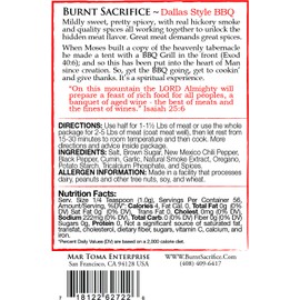 Burnt Sacrifice Dallas Style Spicy Gourmet BBQ Spice Dry Rub Seasonings- (6 X 1.5 OZ Packets) Brisket Roasts Tri tip Chicken Wings Lamb. Mildly Spicy, Full Flavor