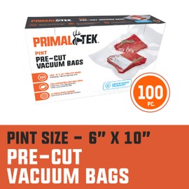 PrimalTek 6” x 10” Pre-Cut Vacuum Bags – 100 Pint Bags for Food Preservation – BPA-Free Vacuum Sealer Bags, Microwave, Freezer and Boil Safe, Compatible with any Vacuum Sealer Machine